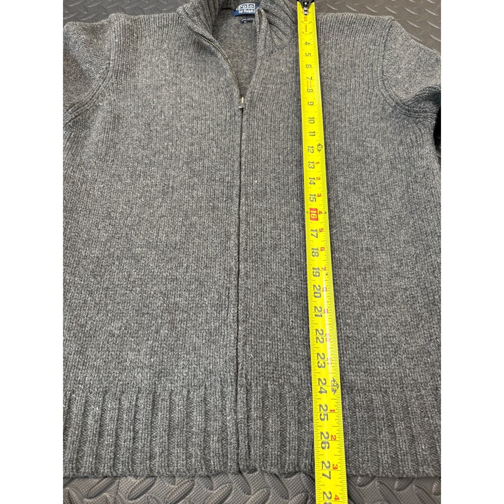 Polo Ralph Lauren 100% Lambswool Sweater Gray Full Zip Natural Fiber Knit - Picture 4 of 7
